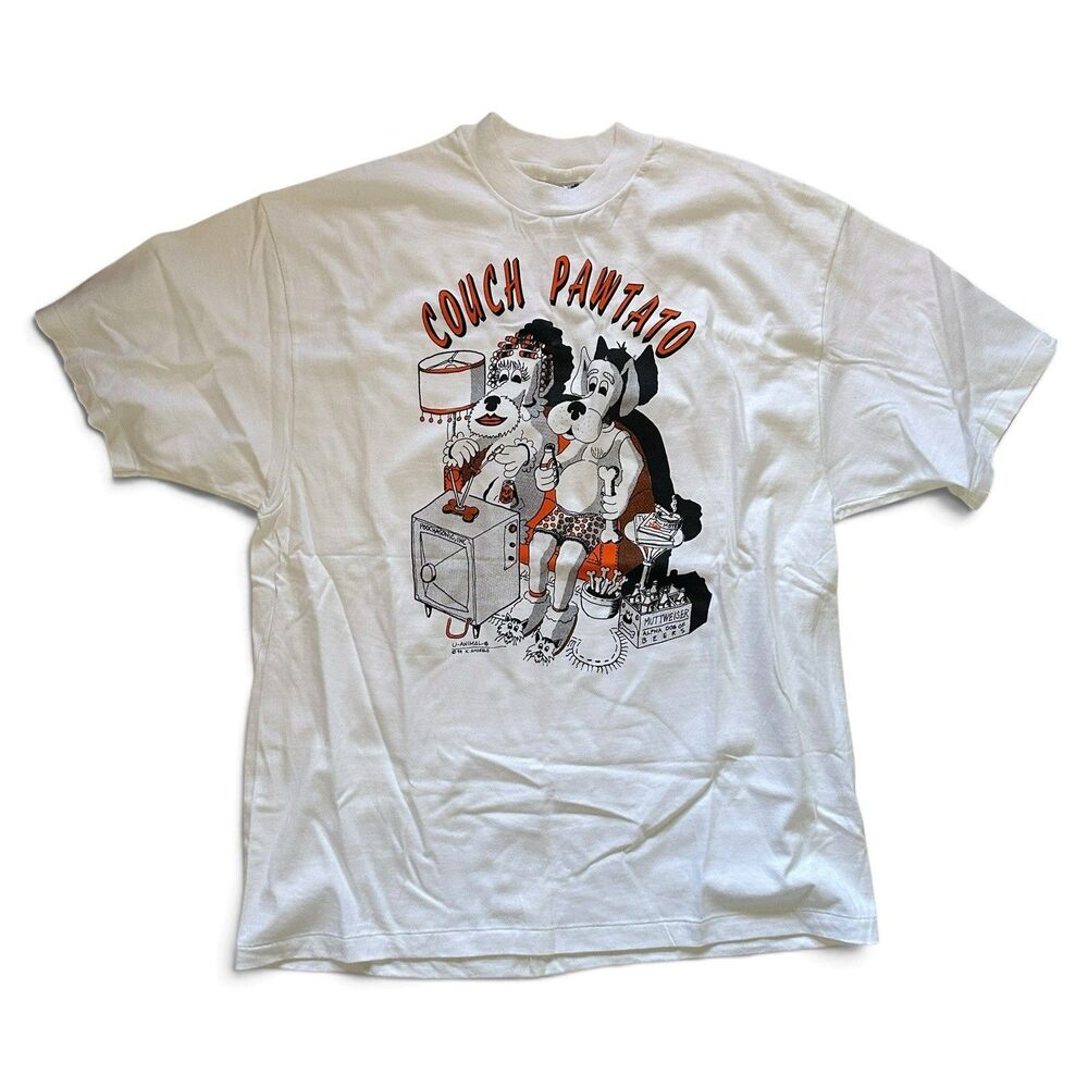 Vintage 90s Couch Pawtato Cartoon Funny T-Shirt Hanes Beefy-T USA XL K. Andrews
